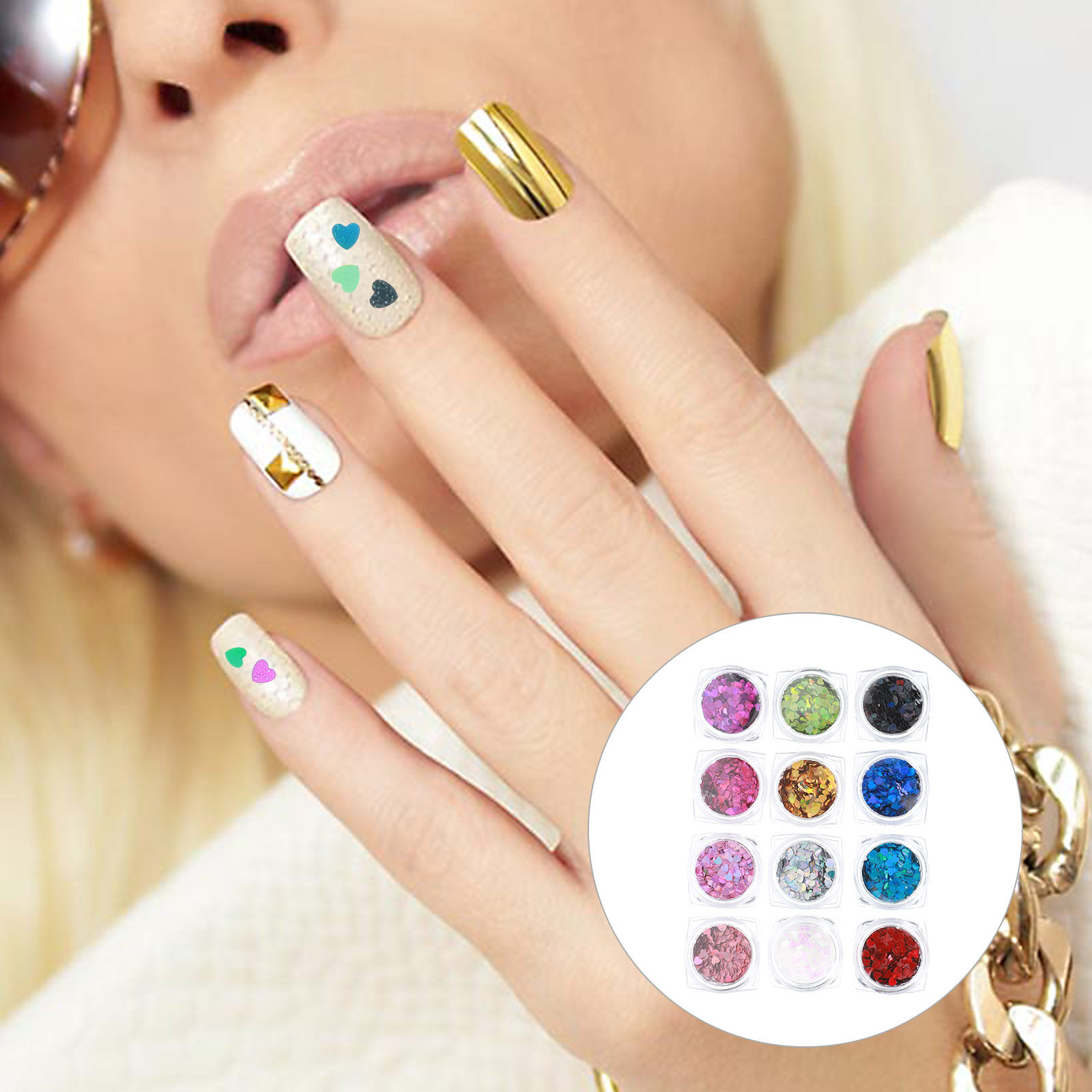 Art And Craft Valentine - 1Set Shinning Heart Nail Sequins Laser