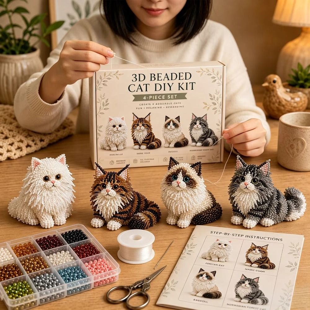 Art Craft Cat - Handmade DIY Animal Bead Embroidery Kit